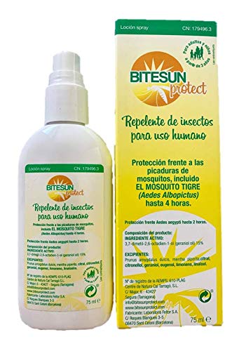 Pack de 3. Bitesun protect, repelente de insectos natural para uso humano. Eficaz contra el mosquito tigre. Además tiene función calmante, hidratante y protección solar.