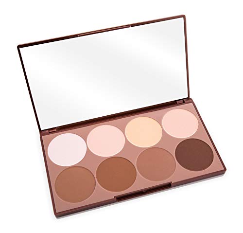 Paleta Contorno Profesional en polvo – 8 colores en un único Kit con tonos para contorno, polvo fijador y iluminador – Palette Contouring con Cosméticos Nutritivos Veganos