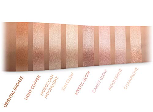 Paleta Exclusiva de Iluminadores Prime Glow para cada tipo de piel – 8 Colores Brillantes en Polvo, para Profesionistas y Principiantes – Set Vegano/No testado en animales