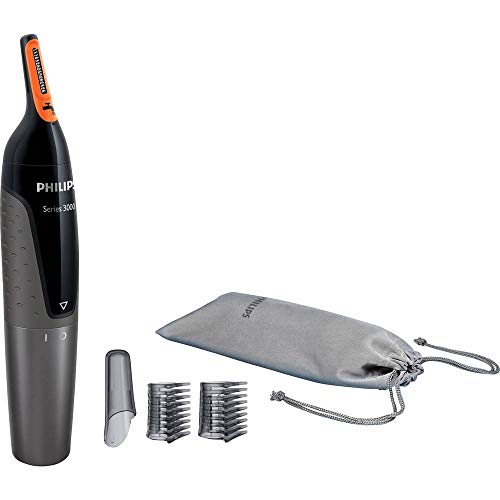 Philips NT3160/10 - Recortador de vello, nariz y orejas, resistente al agua, color negro y plateado, battery-powered