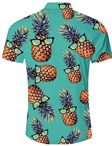 RAISEVERN Gafas de piña para Hombre, Camisa de Manga Corta Hawaiana Aloha, Pantalones Cortos XL