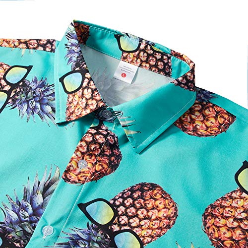 RAISEVERN Gafas de piña para Hombre, Camisa de Manga Corta Hawaiana Aloha, Pantalones Cortos XL
