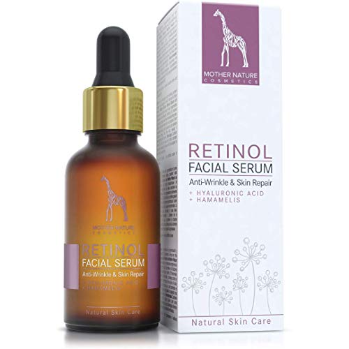 Serum de Retinol con RETINOL PURO, Ácido Hialurónico y Hamamelis - VEGANO - 30ml MADE IN GERMANY - Tratamiento Facial Hidratante contra las Arrugas y las Manchas de la Edad