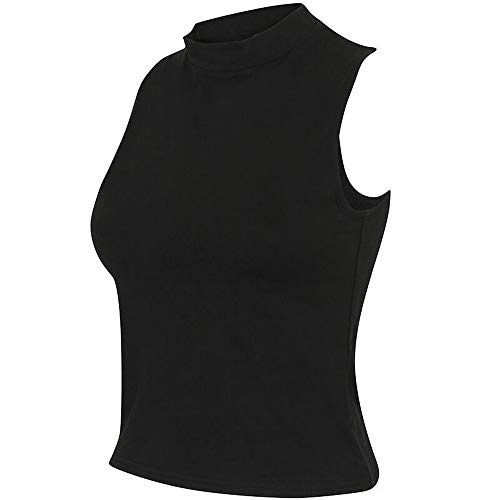 Skinni Fit - Top/Camiseta Corta con Cuello Alto para Mujer (Pequeña (S)) (Blanco)