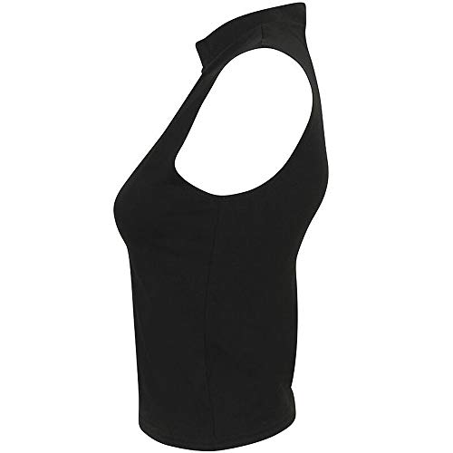 Skinni Fit - Top/Camiseta Corta con Cuello Alto para Mujer (Pequeña (S)) (Blanco)