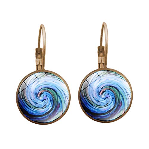 SONGAI Vintage Vortex Modelo Azul del Remolino de Cristal cabujón Leverback Tiempo Regalo pequeñas Pendientes de Piedras Preciosas franceses joyería, Nombre de Color: Bronce Antiguo