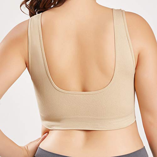 Sujetador Deportivo para Mujer SHOBDW 2019 Nuevo Cómodo Color Sólido Cuello en V Tank Tops Blusa Camisole Camisetas Mujer Tirantes Deporte Bra Tallas Grandes S-6XL(Beige,3XL)