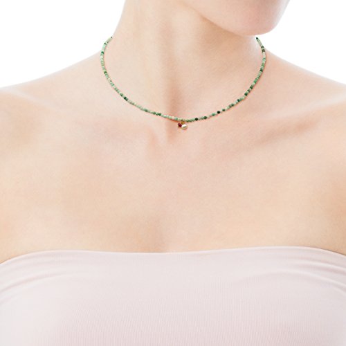 TOUS Collar Camille de plata vermeil rosa y roca verde con rubí de 0,3 cm y perla, Largo 43 cm