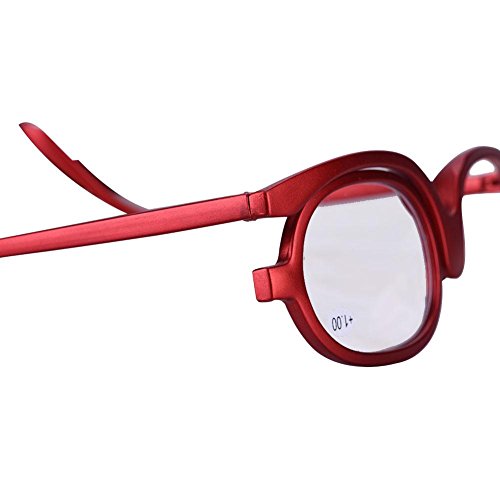 Uxsiya Lentes Individuales Magnificar Gafas de Maquillaje para Ojos Gafas de Maquillaje giratorias giratorias para Mujeres Maquillaje(100-rojo)