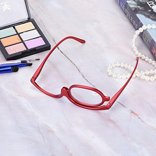 Uxsiya Lentes Individuales Magnificar Gafas de Maquillaje para Ojos Gafas de Maquillaje giratorias giratorias para Mujeres Maquillaje(100-rojo)