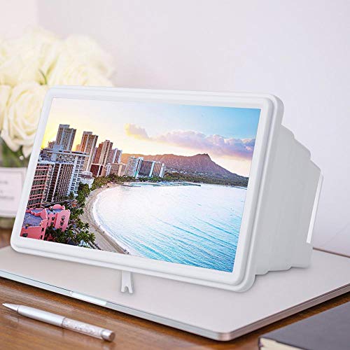 Vbestlife Soporte para Teléfono 3D Amplificador de la Pantalla 12 Pulgadas con Soporte para Teléfono Móvil de Alta Definición de Retractable Plástico Protege los Ojos(Blanco)