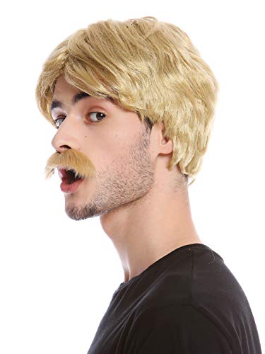 WIG ME UP- 4129-ZA89 Peluca y Bigote Hombres Halloween Carnaval Retro Playboy gigoló policía de 1970 Rubio