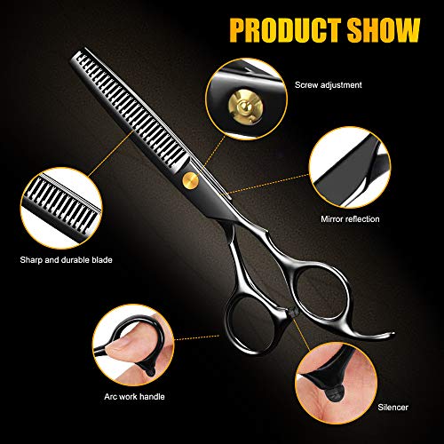 Wrei tijeras de peluquería, Conjunto Tijeras Peluquelo Profesional para el cabello, tijeras de peluquería con capa de barbero y peine de maquinilla de afeitar, set corte de pelo profesional (Negra)