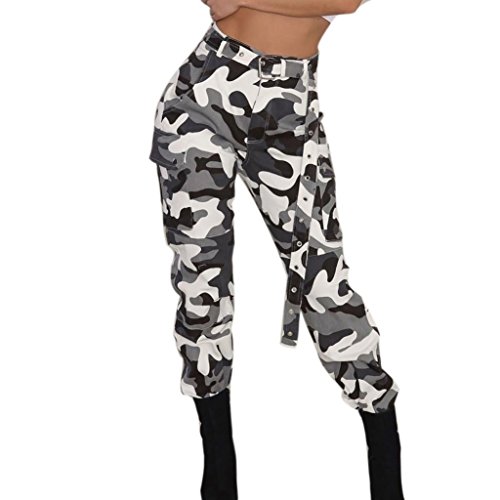 Yvelands Moda Mujer Pantalones de Carga Elegante Camo Pantalones Casuales Ejército Militar Combate Pantalones de Camuflaje Deporte, Liquidación (Blanco, L)
