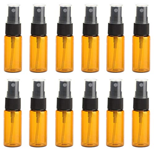 12 botellas de cristal ámbar con boquilla negra y tapa transparente para maquillaje, perfume, cosméticos, paquete de muestras.