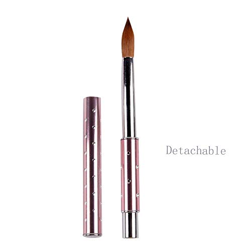 1Pc 14 # Nail Art Brush Brush Pink Metal y Diamond Handle con cabello Kolinsky (14 #, rosa)