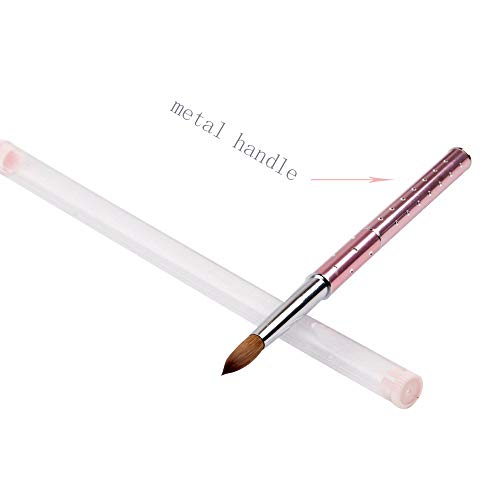 1Pc 14 # Nail Art Brush Brush Pink Metal y Diamond Handle con cabello Kolinsky (14 #, rosa)