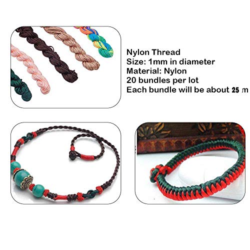 20 Piezas de 1mm de Cordón de Nylon de Seda, Para el Collar Trenzado Pulsera Abalorios Joyería Que Hace el Accesorio, 25 Metros Cada Paquete (20 Colores)(A)