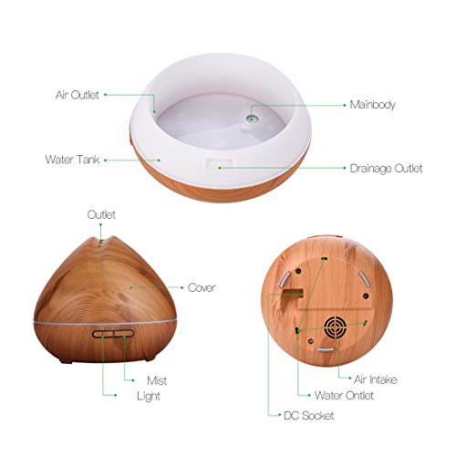 550ml Difusor de Aromaterapia,7 Agujeros Difusor de Aceite Esencial/Humidificador Ultrasónico-7 Colores+3 Temporizador-Para la Habitación del Bebé/SPA/Yoga/Masaje/Oficina,Etc (A)