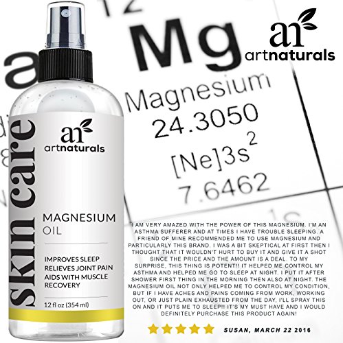 Aceite de magnesio puro en aerosol de ArtNaturals; 355 ml; reduce la migraña, el dolor muscular, alivia las articulaciones, el estrés, la ansiedad, los períodos de dolor y ayuda a dormir