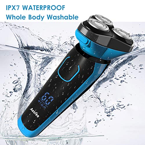 Afeitadora Eléctrica Hombre Impermeable Uso en Húmedo y Seco, Afeitadoras Barba Rotativas Eléctricas Profesional Inalámbrica Recargable con Recortador de Precisión,Bloqueo de Viaje, Pantalla LCD