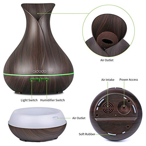 Aidodo 400ml Humidificador Ultrasónico Aromaterapia,Difusor de Aroma Aceites Esenciales con Vapor Frío, 7-Color LED,4 Temporizador, Ambientador,Humidificador Bebes, Hogar, Oficina,Bebé etc