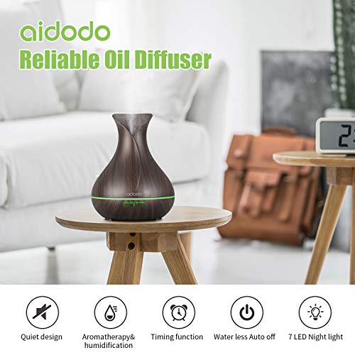 Aidodo 400ml Humidificador Ultrasónico Aromaterapia,Difusor de Aroma Aceites Esenciales con Vapor Frío, 7-Color LED,4 Temporizador, Ambientador,Humidificador Bebes, Hogar, Oficina,Bebé etc