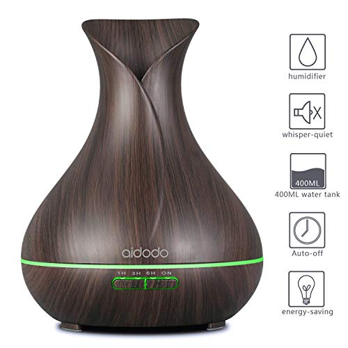 Aidodo 400ml Humidificador Ultrasónico Aromaterapia,Difusor de Aroma Aceites Esenciales con Vapor Frío, 7-Color LED,4 Temporizador, Ambientador,Humidificador Bebes, Hogar, Oficina,Bebé etc