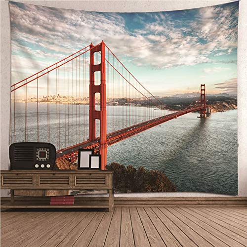 ANAZOZ Tapiz de Tela Pared Poliéster Tapiz de Pared Puente y Río Cielo Azul Nubes Blancas Rojo Azul Blanco Tapiz 240x220CM