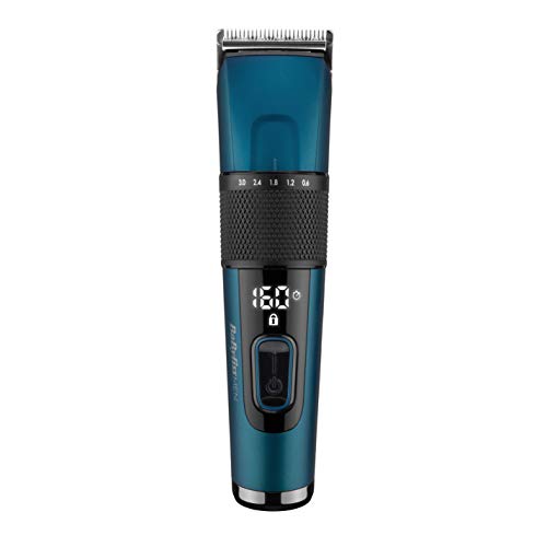 BaBylissMEN E990E Cortapelos Profesional Digital, Cuchillas de acero japonés extra afiladas de 45mm, Con/Sin cable, Batería de Litio, 160 min autonomía, carga rápida, 8 guías de corte de 0,6mm a 28mm