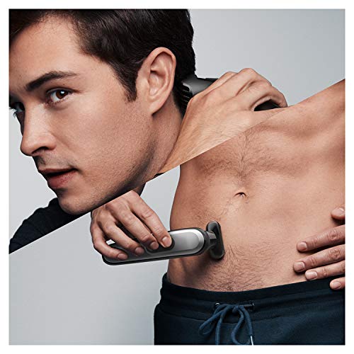 Braun Recortadora MGK7220 10 en 1, Máquina recortadora de barba, set de depilación corporal y cortapelos para hombre, color gris plateado