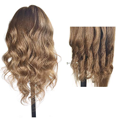 Cabeza de maniquí de entrenamiento para peluquería, pelo 100 % real de 50 cm - 55 cm de largo, soporte incluido