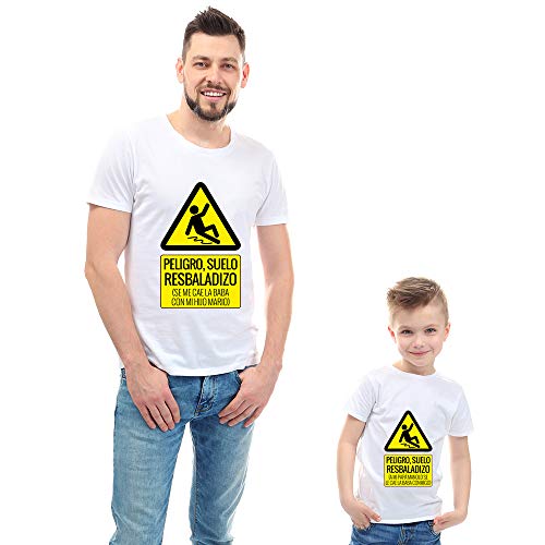 Calledelregalo Regalo Personalizable para Padres e Hijos: Pack de Dos Camisetas 'Peligro' Personalizadas con Sus Nombres