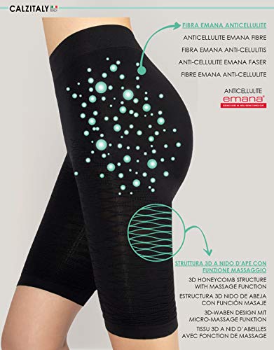 CALZITALY – Faja Reductora Anticelulitis Efecto Masajeante | Cósmetico Textil | Pantalón Corto Reductor, Moldeador | Negro, Natural | S, M, L, XL | Made In Italy (L, Negro)