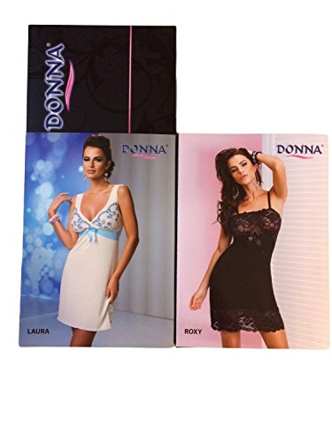 Camisón de la marca Donna para mujer. Elegante, con adornos, en gran caja de regalo negro / rosa Medium (38)