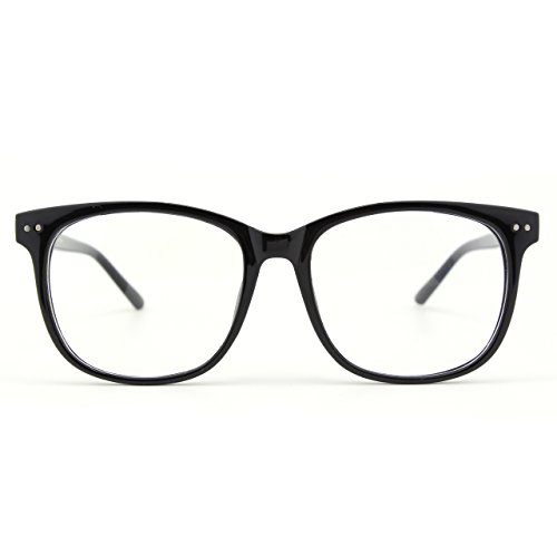 CGID CN81 Retro Anteojos Lente Claro Gafas Para Mujer y Hombre,Negro Brillante