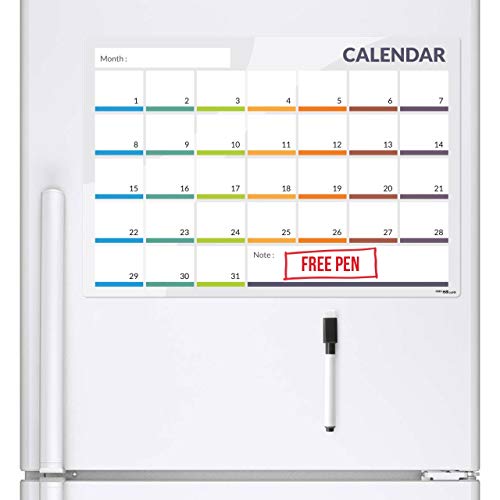CKB Ltd - Pizarra magnética para frigorífico con planificador 31 días (tamaño grande, incluye marcadores y borrador), color blanco