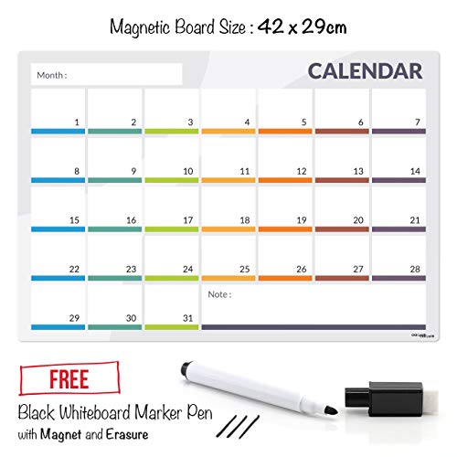 CKB Ltd - Pizarra magnética para frigorífico con planificador 31 días (tamaño grande, incluye marcadores y borrador), color blanco