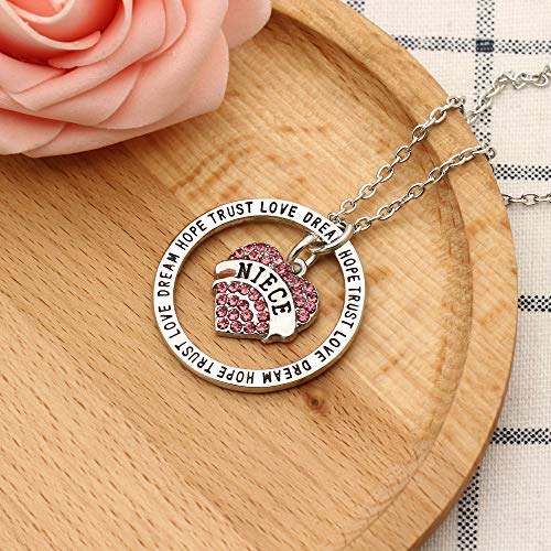 Collar con colgante de cristal de corazón rosa para miembro de la familia Niece, regalo familiar para mujer