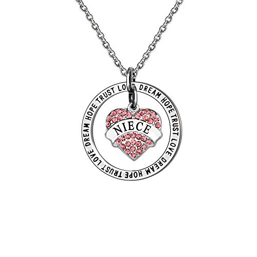 Collar con colgante de cristal de corazón rosa para miembro de la familia Niece, regalo familiar para mujer