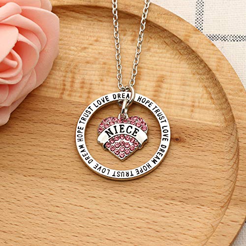 Collar con colgante de cristal de corazón rosa para miembro de la familia Niece, regalo familiar para mujer