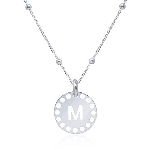 Collar Inicial (M) para Mujer, Chica Joven en Plata de Ley 925 con Cadena de 45 cm