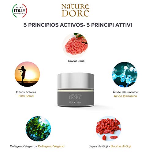 Crema Hidratante Facial Mujer-Hombre con Acido Hialurónico Puro- Colageno Vegano- Caviar Lime(Fuente natural de Vitamina C) Bayas de Goji -Protección solar- Efecto Tensor -Antiarrugas -Contorno Ojos