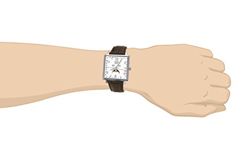 Davis 1731 - Reloj Fase Lunar Hombre Clásico Triple Calendario Cuadrado Esfera Blanca Correa de Piel Marrón