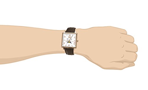 Davis-1736 - Reloj Hombre Fase Lunar Cuadrado Acero Oro Rosa Clásico Triple Calendario - Esfera Blanca - Correa Piel Marrón
