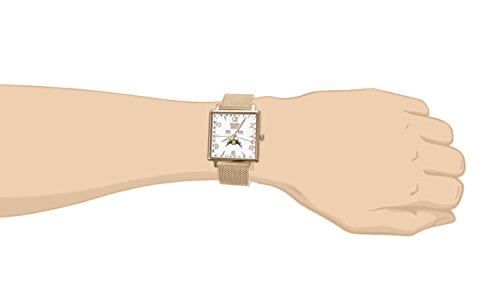 Davis 1736MB - Reloj Fase Lunar Hombre Clásico Triple Calendario Cuadrado Acero Oro Rosa Esfera Blanca Correa Mesh Malla Milanese