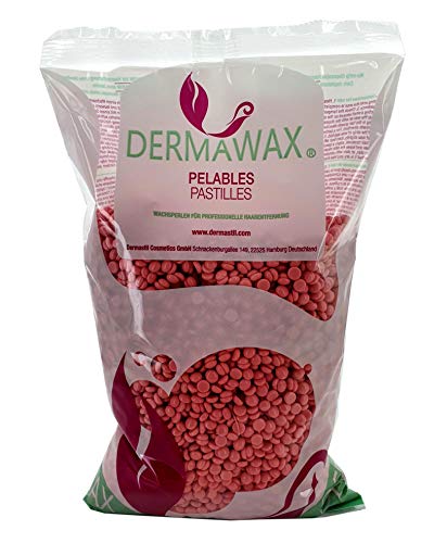Dermawax 1 kg Rosa perla de Cera caliente Cera depilatoria caliente, para pieles sensibles et normal, áreas faciales axilas, faciales Cera sobre, La carrocería completa Depilación brasileña