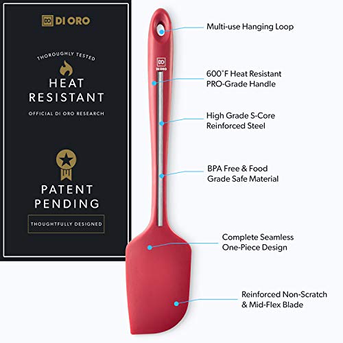 DI Oro® - Espátula Grande en Silicona - Resistente al Calor hasta 315 ºC - Diseño ergonómico y fácil de Limpiar - Lengua de Silicona Antiadherente con tecnología Interna en Acero Inoxidable