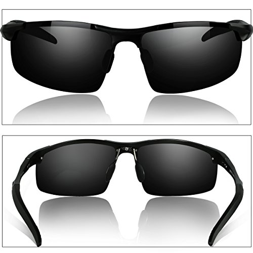 Duco Gafas de sol deportivas polarizadas para hombre con ultraligero y marco de metal irrompible, 100% UV400-8177S (Negro/Gris)