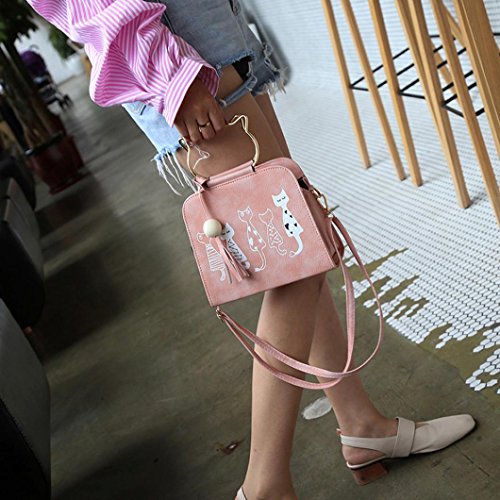 ESAILQ Cuero Bolso de Hombro Bolsa De Mochila Multiusos Baratos Para Movil Mujer Niñas (A Rosa)